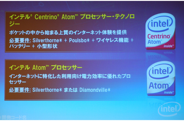 「Centrino Atom」、「Atom」ブランド