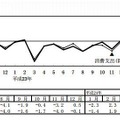 消費支出の対前年同月実質増減率の推移（二人以上の世帯）