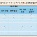 表　複合型再生可能エネルギーシステムの導入と分散型電源の構成の実例