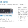 VSPEX BLUEは、2Uの筐体に4ノードのサーバが搭載されたアプライアンス。VMware EVO:RAILをベースに、VSANでサーバ内のストレージを論理的に束ねて使用