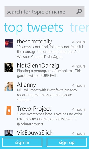 Windows Phone 7向けTwitter画面