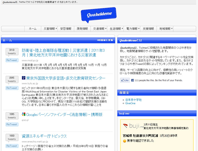 つぶやきに引用されたサイトをランキング表示する