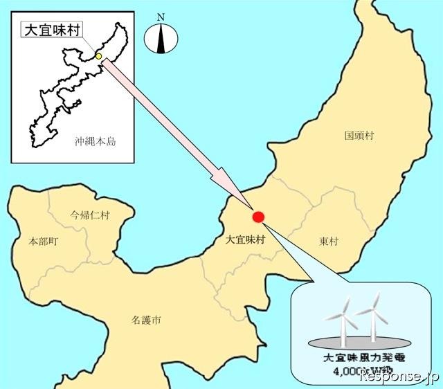 風力発電設備（蓄電池併設型）の設置場所位置図