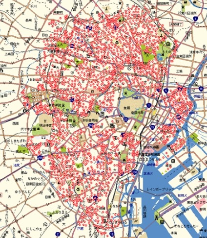 東京23区内の電柱によるWi-Fiエリア