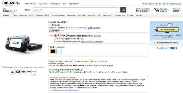 欧州AmazonでWii U予約開始 ― 発売日も記載