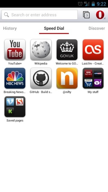 Opera for Android、Speed Dial