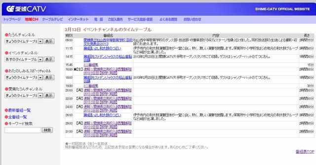 イベントチャンネルのタイムテーブル（3月13日）