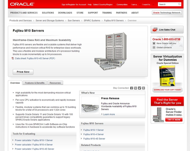 オラクル「Fujitsu M10 Servers」紹介ページ