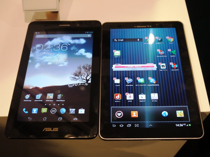 GALAXY Tab 7.7 Plus(右)と比べると幅が小さく、片手でも持ちやすい