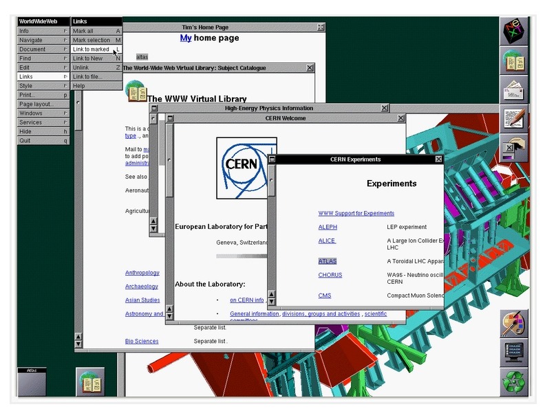 1993年のオリジナルのNeXTウェブブラウザのスクリーンショット
