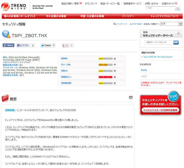「TSPY_ZBOT.THX」の情報ページ（トレンドマイクロ）