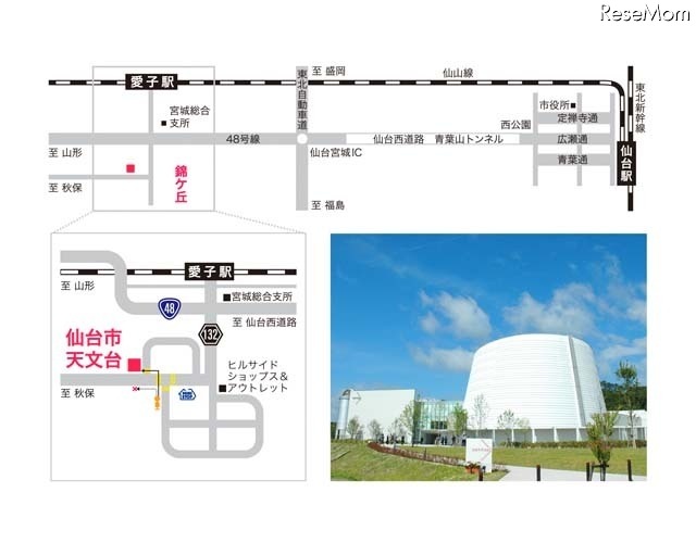 仙台市天文台への地図