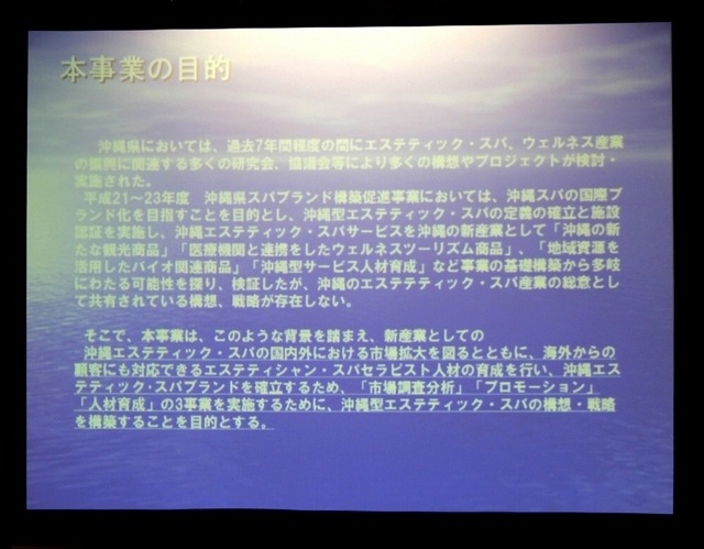 沖縄県エステティック・スパ協同組合が取り組む事業の目的（佐藤 健氏の資料）