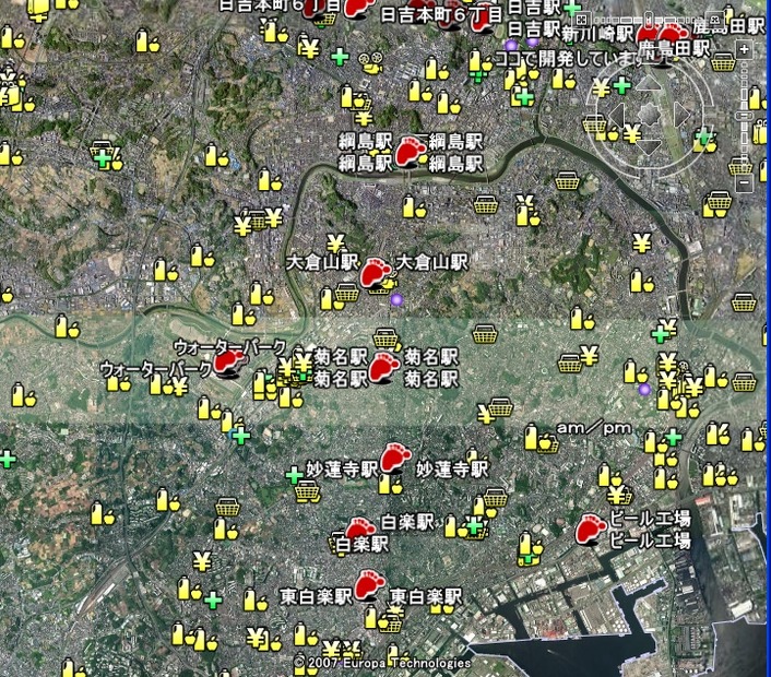 KMLエクスポートによるGoogle Earthの表示例