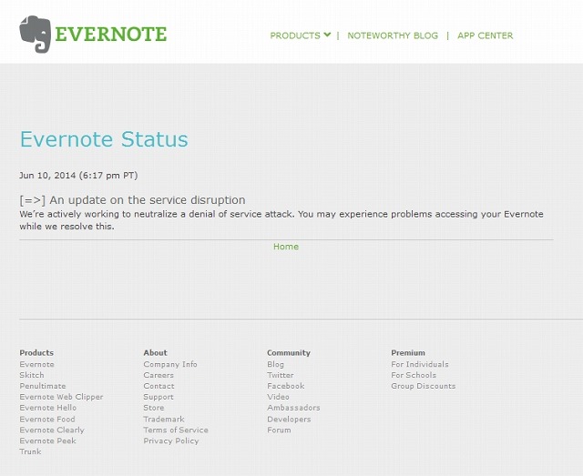 Evernote Statusによるサーバ状況の告知