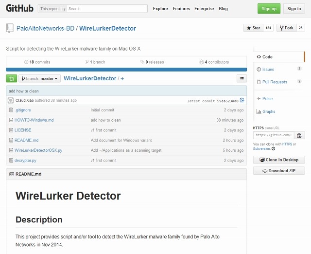 GitHubの「WireLurkerDetector」ページ