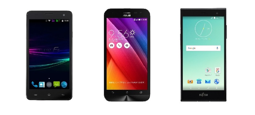 左からコヴィア製「FLEAZ F5」、ASUS製「ZenFone 2 Laser」、富士通製「arrows M02」