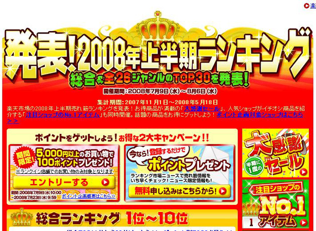 2008年上半期売れ筋ランキング