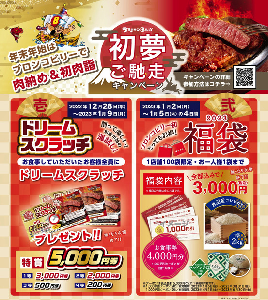 販売額以上の食事券などが入った「ブロンコビリー福袋」限定発売