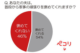 夫が家事を褒めてくれない主婦は半数近く！ 画像