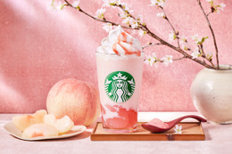 スターバックス、15日より春の訪れを告げる『白桃と桜わらびもち フラペチーノ』発売 画像