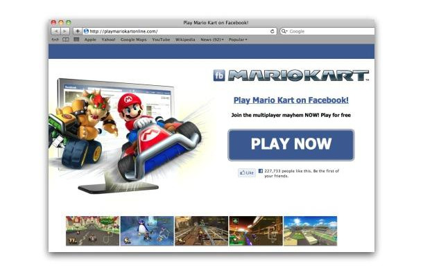 フェイスブックで『マリオカート』が遊べると騙るスパムにご注意   