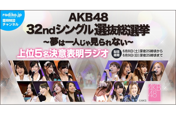 AKB48選抜総選挙の上位5名のインタビュー音声を配信することが決まった「radiko.jp」