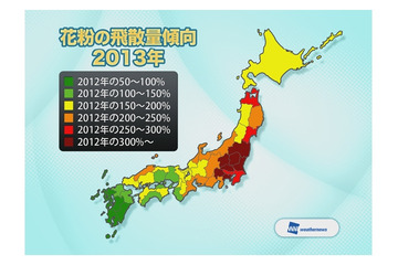 今年の花粉、昨年より約一週間早くシーズン終了……全国平均で昨年の約1.7倍が飛散 画像