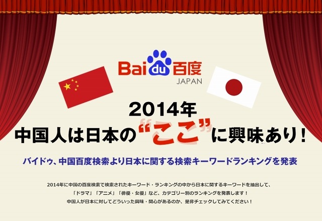 中国人が検索した 日本 を発表 中国 百度の14年検索キーワードランキング Rbb Today
